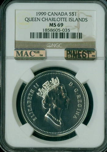 1999 CANADA QUEEN CHARLOTTE IS SILVER DOLLAR NGC MS69 PQ MAC FINEST SPOTLESS *