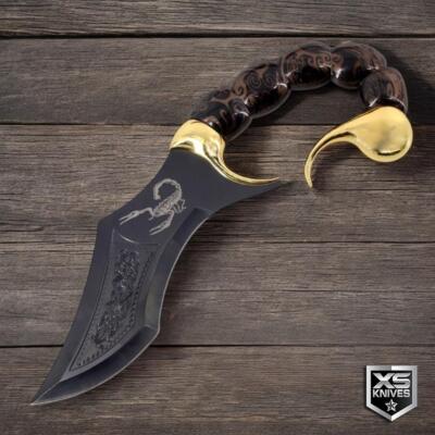 14'' Fantasy SCORPION DAGGER FIXED BLADE Collectible Knife w/ Wooden Plaque