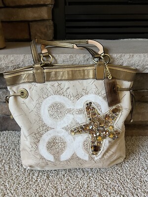 Unique Coach Audrey Canvas Limited Edition Tote bag w/ Jeweled