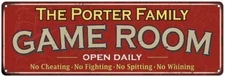 The Porter Family Personalized Red Game Room Metal Sign 106180038403