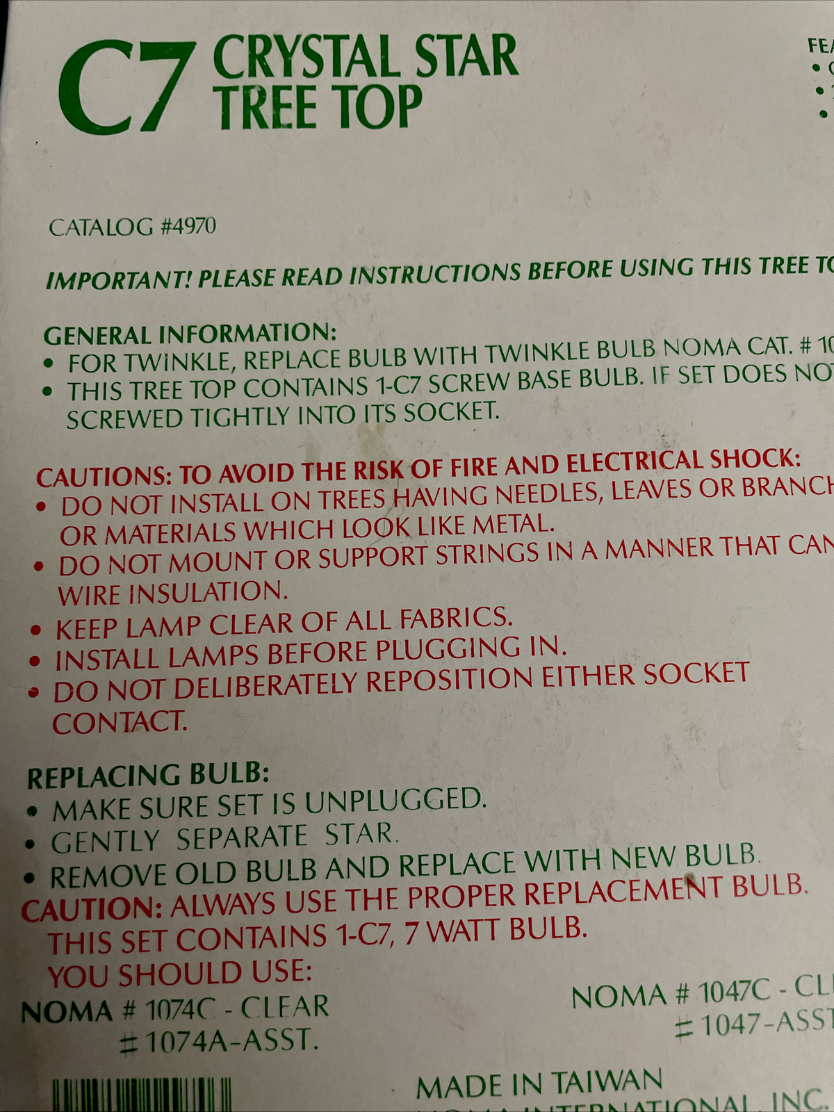 Vtg Christmas NOMA C7 Crystal Star w/Box NOS. Unused Illuminated 2
