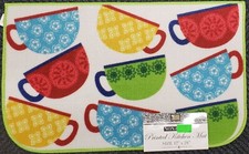 PRINTED KITCHEN NYLON RUG nonskid 17"x28" 9 MULTICOLOR COFFEE CUPS,D Shape,BH