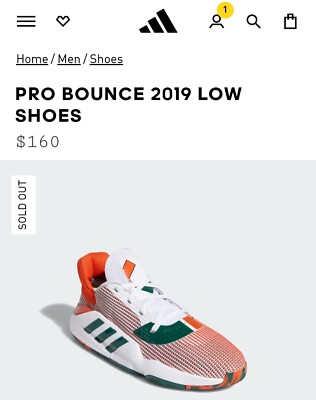 NWT Adidas USF Miami Hurricanes Basketball Pro Bounce 2019 Low Tops Size 12 Mens NWT Adidas USF Miami Hurricanes Basketball Pro Bounce 2019  main image 3