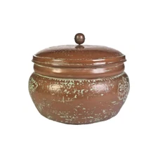 metal 150 ft. bird motif hose holder pot container with lid - brown