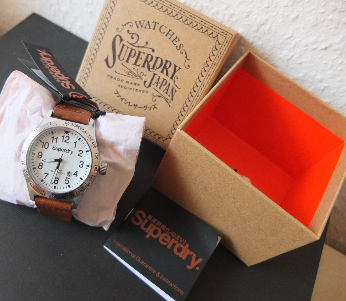 SuperDry coole Armband Uhr Edelstahl mit Kalender 45mm NEU