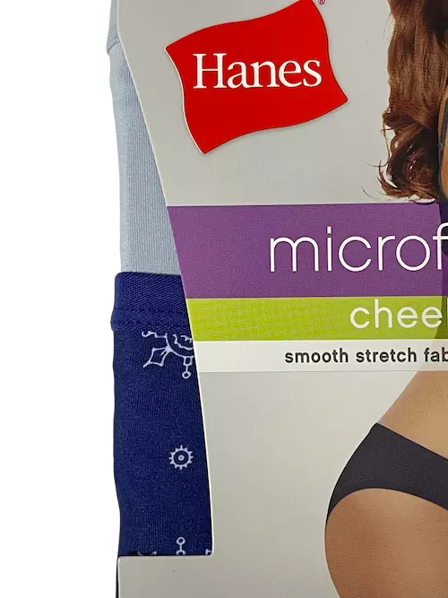 Hanes Tagless Microfiber Cheeky Panties Gray & Blue w/Design Size 5-8 U  Pick Sz