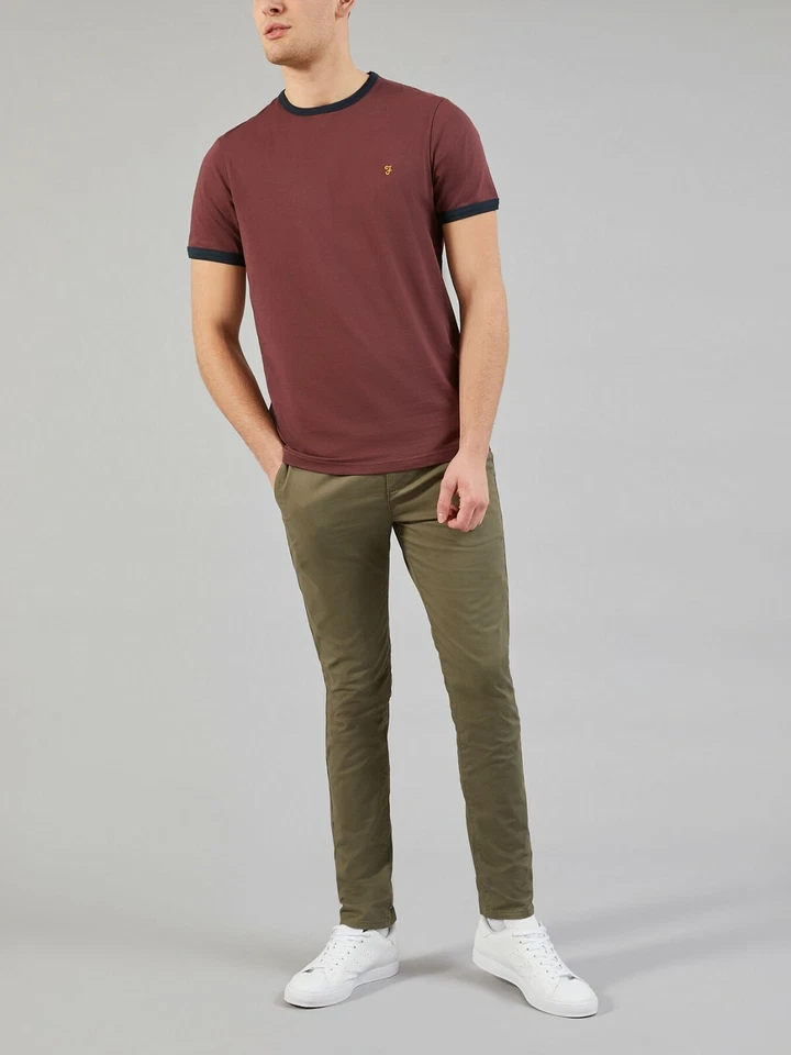 Farah Vintage Arboledas Ringer Camiseta Rojo Cuello Verano Smart Informal Hombre - Imagen 4 de 4