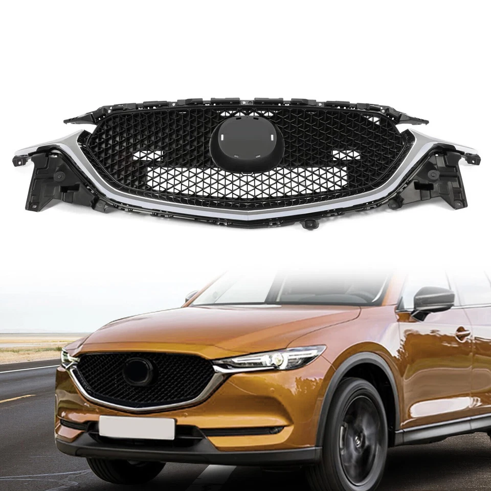 适用于马自达 CX-5 CX5 2017 - 2021 前上格栅黑色带铬装饰烧烤架 — 第 3/4 张图片