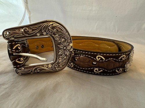Ariat Girls' Brown & Bronze Cross Belt, Brown Leather, Kids Size 18, NWOT - Picture 2 of 4