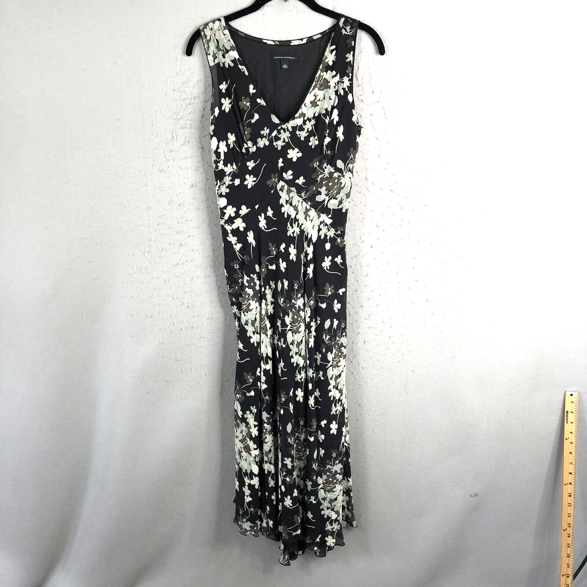 Banana Republic Dress Womens Black White Floral Maxi 100% Silk