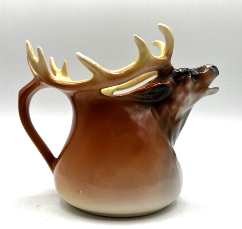 Vintage Royal Bayreuth Bavaria-Elk/Moose Handled Milk Pitcher 5 1/4" - Picture 2 of 16