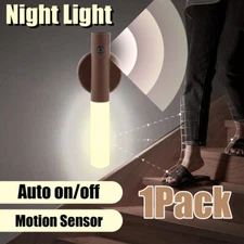 1PC Wooden Magnetic Walnut Wireless NIGHT LIGHT PIR Motion Sensor Wall Lamp US
