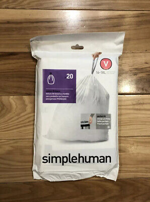 Code V 20 Ct SIMPLEHUMAN Custom Fit WHITE Trash Bags Can Liners Refill Size  Pack