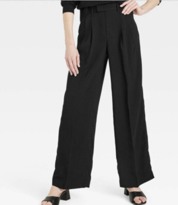 Women's High-Rise Wide Leg Fluid Pants A New Day Black 2 NEW | eBay