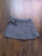 Zara Houndstooth Plaid Pleated Girls Skirt Side Bow 11-12