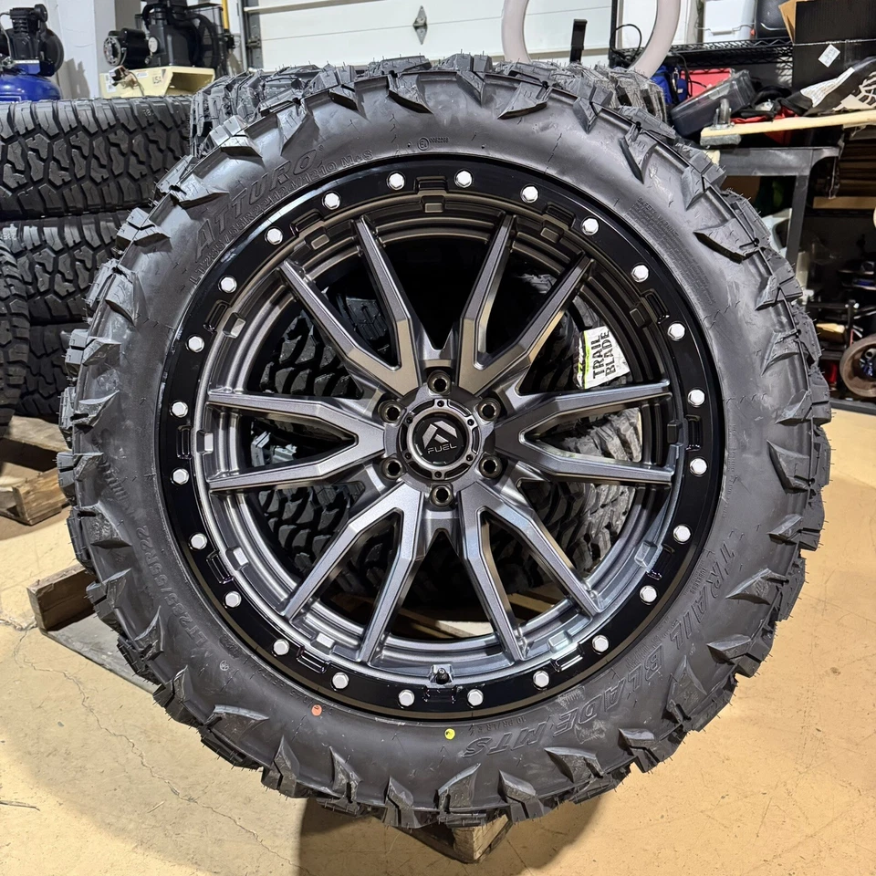 22x10 Fuel D680 Rebel Gray Wheels 28555R22 MT Tires 6x5.5 GMC Sierra 1500 Yukon - Image 2 of 4