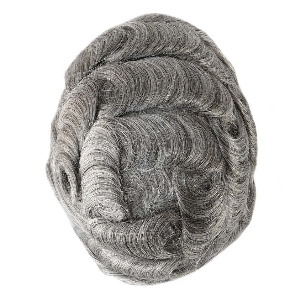 Peluca de peluca de hombre Toupee piel súper delgada con bucle en V negra gris #1B65 Foto 2 de 4