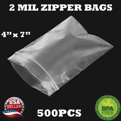 500 - 4'' x 7'' ZIP SEAL TOP LOCK BAGS CLEAR 2 MIL PLASTIC RECLOSABLE BAGGIES