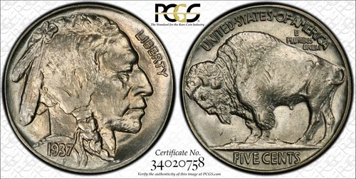 1937 Buffalo Nickel PCGS MS65 - GEM BU with Gorgeous Toning! Premium Quality