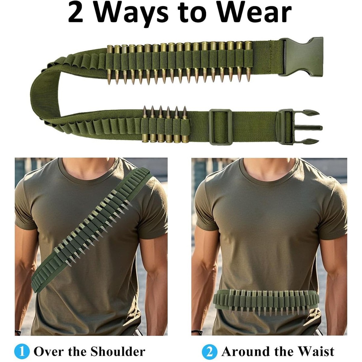 50 Rounds Rifle Cartridge Belt Shell Holder Adjustable Bullet Belt