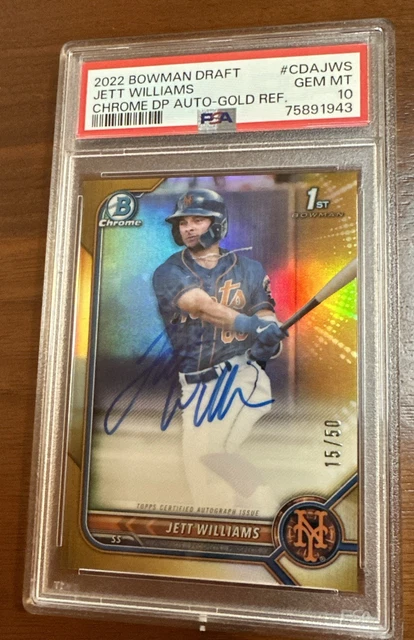 2022 Bowman Draft Jett Williams Gold Refractor Auto /50 PSA 10 1st POP 8