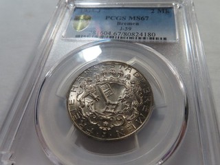 P62 Germany Bremen 1904 J Silver 2 Marks PCGS MS 67 Nice Toning