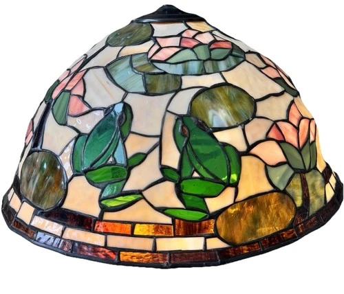 Vintage Large Tiffany Style Stained Glass Frogs & Lilypads Motif Lamp Shade 17”W