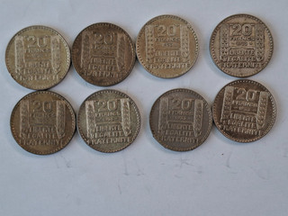 Lot de 09 pièces 20 francs Turin en argent 1933 1938