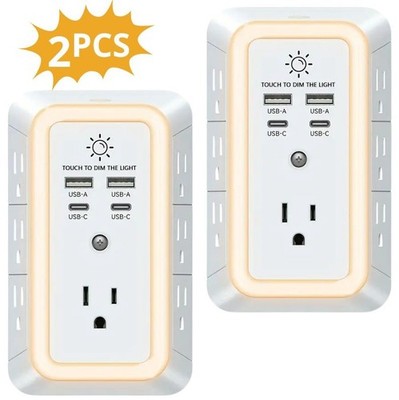 2 Pack Wall Outlet Surge Protector with 7 AC Outlets, 4 USB Ports & Night Light