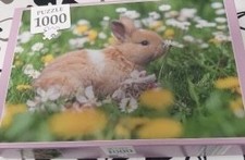 Puzzle 1000 Teile Hase im Blumenfeld Kaninchen Frühling Wiese NEU