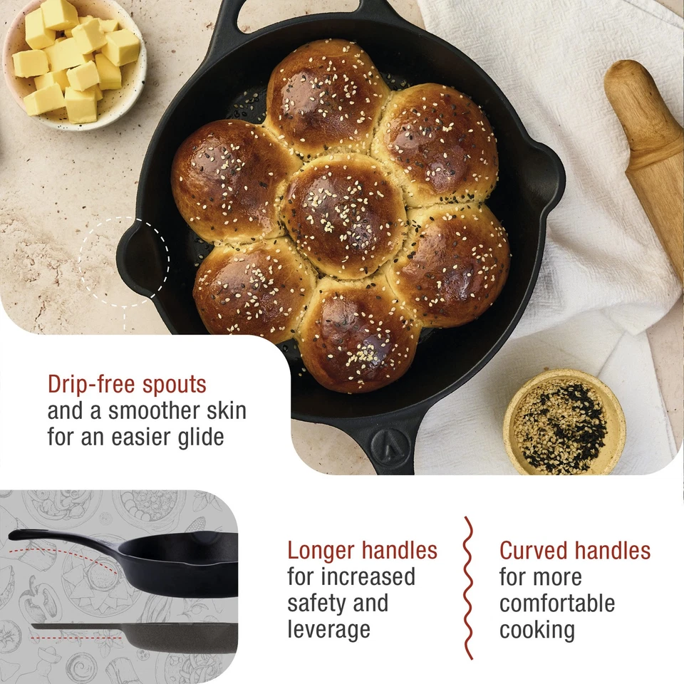 Poêle en Fonte Naturelle Induction 30cm, Convient pour le Feu, Barbecue, Four  V - Photo 3/4