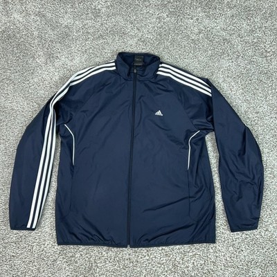 Adidas Jacket Mens Large Navy Blue White Stripes Full Zip Track Athletic Mesh