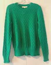 NWT LOFT Emerald Green Stretch Cable Knit Crewneck Sweater, Long Sleeve, Size M