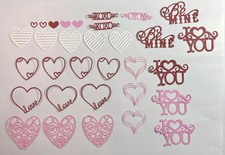32 Hearts/Sayings Be mine I Love You XOXO Die Cut Scrapbook Cards Valentines