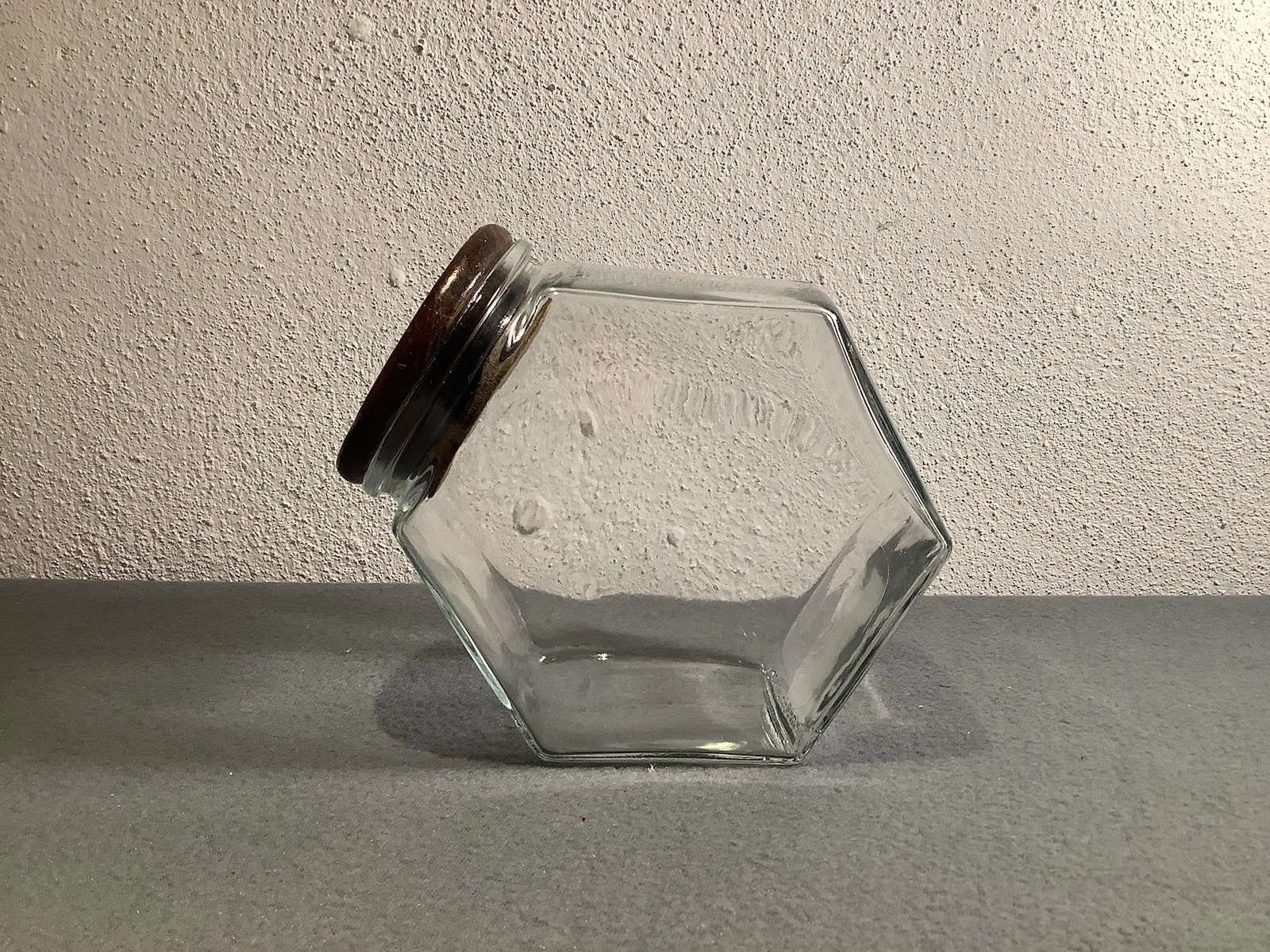 Vtg Libbey of Canada Hexagon Glass Jar w/ Original Wood Lids 6.5" Candy Pantry