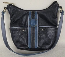 Stone Mountain Shoulder Purse Black Blue Genuine Leather Zip Close Pockets