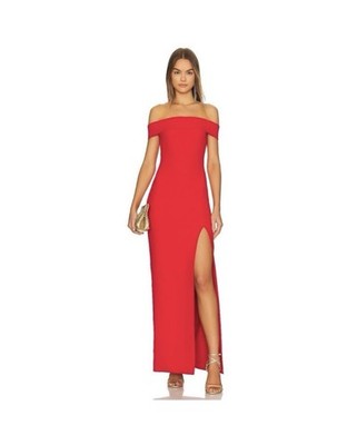 Solace London Martina Off-Shoulder Gown Dress In Red Women's Size 0