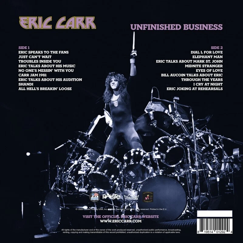 Eric Carr Unfinished Business (Vinyl) 12" Album Coloured Vinyl (Limited Edition)
