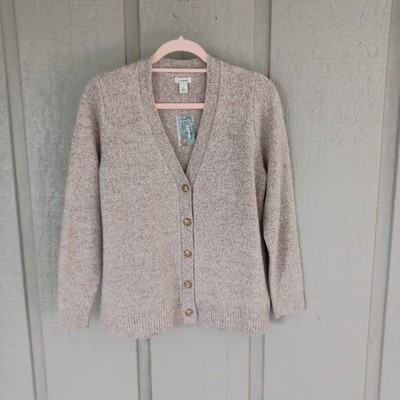 LL Bean Classic Ragg Wool Sweater Cardigan Size S Women Boho Lambs Wool Natural