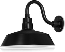 14" Satin Black Gooseneck Barn Light with 10" Extension Arm - Vintage Style