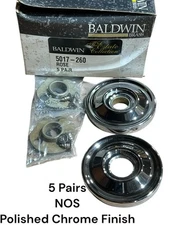Baldwin Estate Rose 5017-260 Polished Chrome Finish (5) Pairs Handle Ring NOS