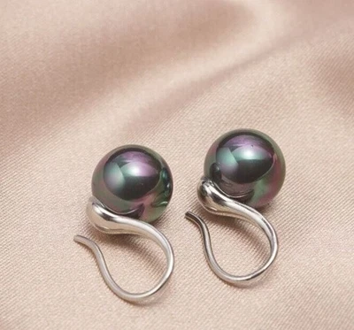 schwarze Ohrringe 925 Sterlingsilber|echte Muchelkernperlen 8mm|Ohrstecker - Bild 1 von 4