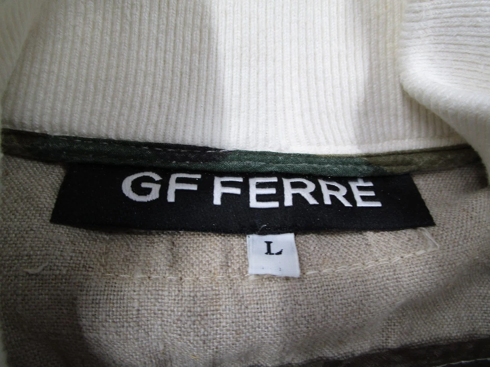 Chaqueta de Colección GF Ferre Para Hombre Grande Beige Lino Abotonada Bombardero Italia Y2K Foto 4 de 4