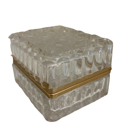 Vintage French Crystal Square Ormolu Casket Cut Glass Dresser Vanity Jewelry Box
