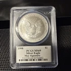 1998 $1 American Silver Eagle PCGS MS69 Edmund C. Moy Signature