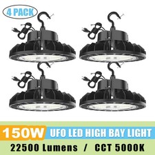 4Pack 150W UFO High Bay LED Shop Light for Warehouse Workshop Barn Factory Plug