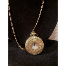 Vintage Bronze-tone Steampunk quartz Pocket Watch Pendant 32" chain