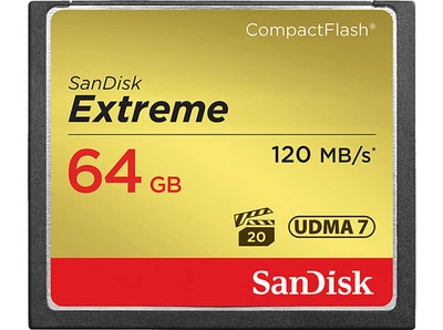Tarjeta Compact Flash SanDisk Extreme, 64 GB, 120 MB/s, VPG-20, UDMA 7, Full HD