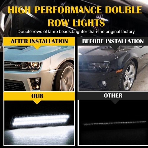 Smoked Lens White LED Front Bumper Side Marker Lights For 2010-2015 Chevy Camaro - Foto 5 di 12