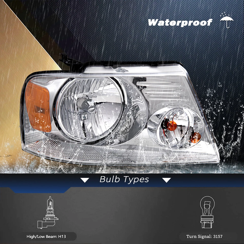 Juego de faros de montaje de cromo ámbar aptos para Ford F150 F-150 2004-2008 Foto 4 de 4